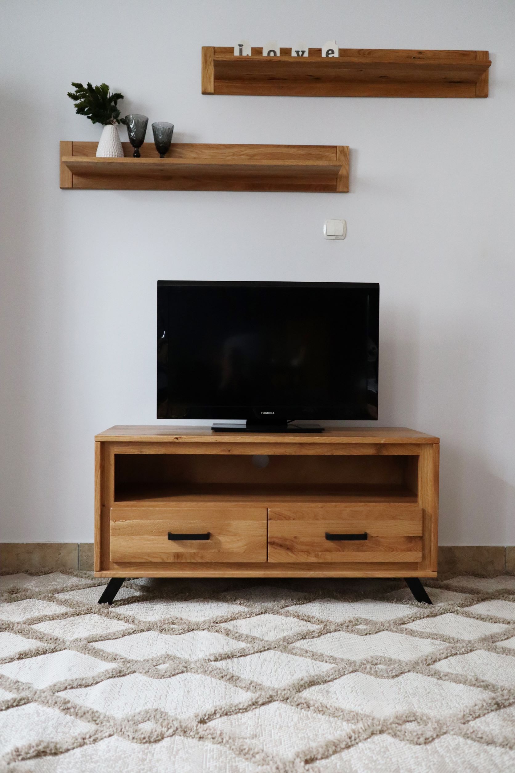 TV stand (2 compartments) from solid oak