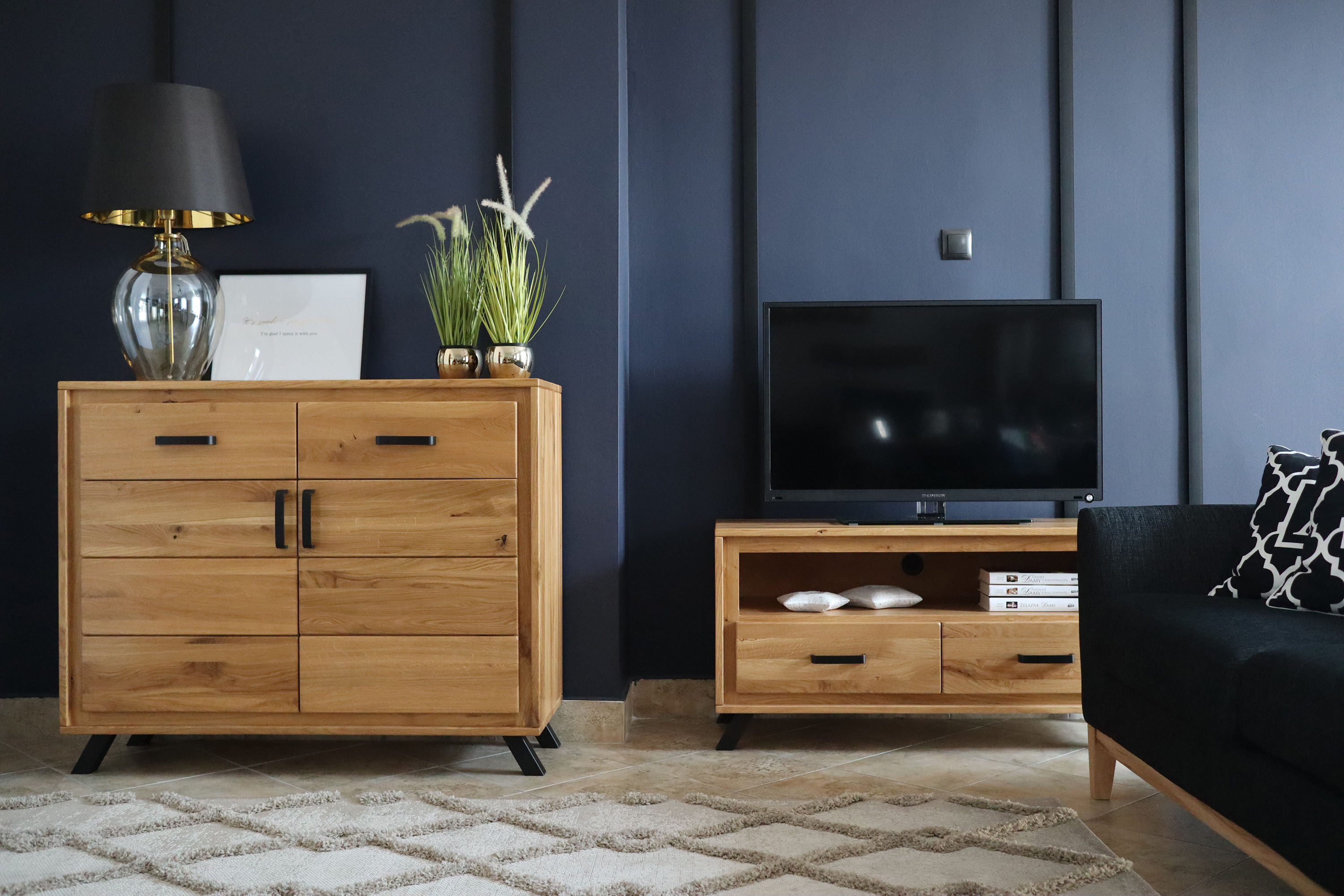 TV stand (2 compartments) from solid oak